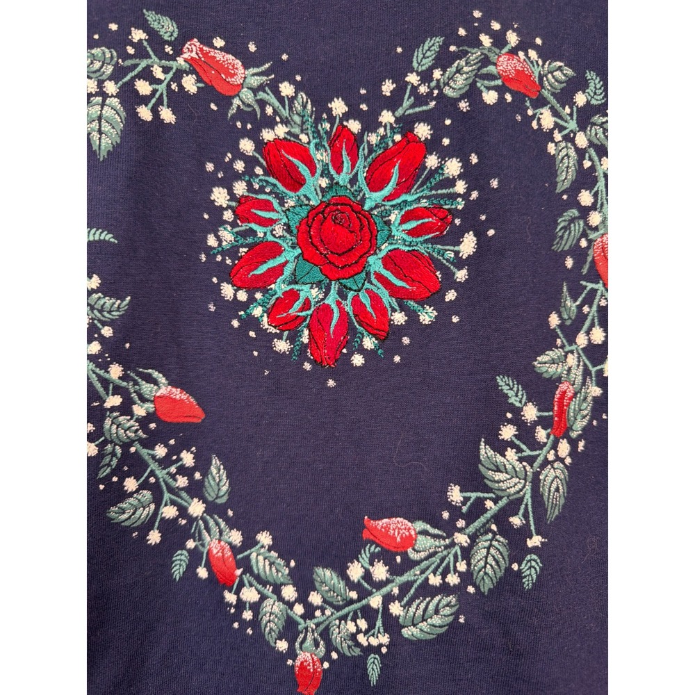 NWOT VTG 80s Day Break Embroidered Floral Heart  Singlestitch Faux Collar Size L - Picture 3 of 7